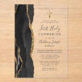 Invitations En Acrylique Black Agate Gold Parties scintillant première sain (Recto)