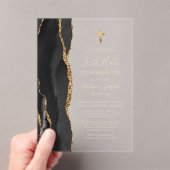 Invitations En Acrylique Black Agate Gold Texte Première Sainte Communion (In situ (ordinateur de poche))