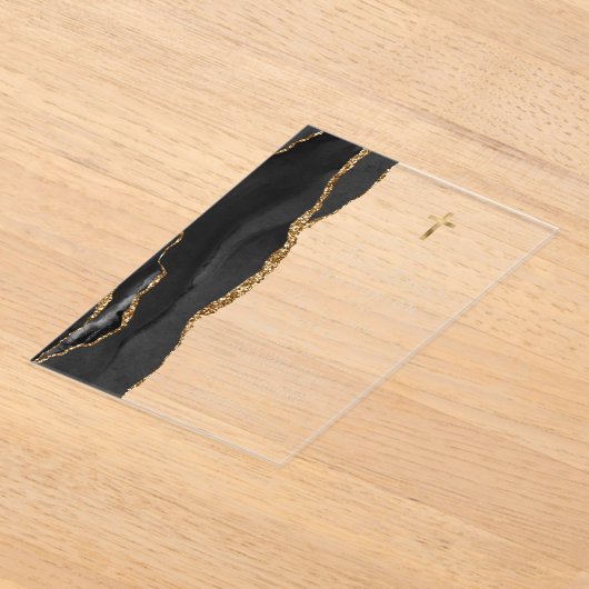 Invitations En Acrylique Black Agate Gold Texte Première Sainte Communion (Poser)