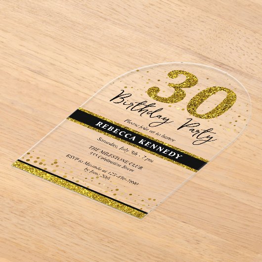 Invitations En Acrylique Black And Gold Parties scintillant 30e fête d'anni (Poser)