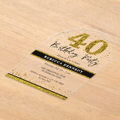 Invitations En Acrylique Black And Gold Parties scintillant 40e fête d'anni (Poser)