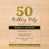 Invitations En Acrylique Black And Gold Parties scintillant 50e fête d'anni (Recto)