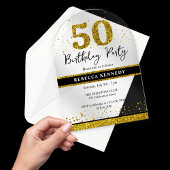 Invitations En Acrylique Black And Gold Parties scintillant 50e fête d'anni