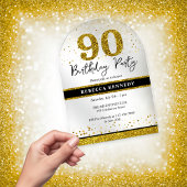 Invitations En Acrylique Black And Gold Parties scintillant 90e fête d'anni