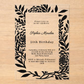 Invitations En Acrylique Black botanical luxury clear birthday (Recto)
