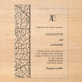 Invitations En Acrylique Black botanical monogram clear luxxury wedding (Recto)