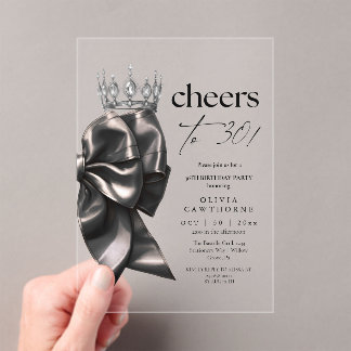 Invitations En Acrylique  Black Bow 30th Birthday Party