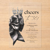 Invitations En Acrylique  Black Bow 30th Birthday Party (Recto)