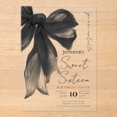 Invitations En Acrylique Black Bow Coquette Script Sweet 16 Party (Recto)