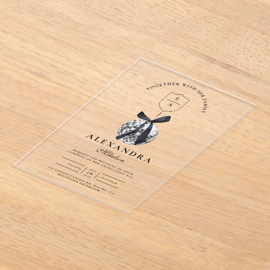 Invitations En Acrylique Black Bow Disco Ball Party (Poser)