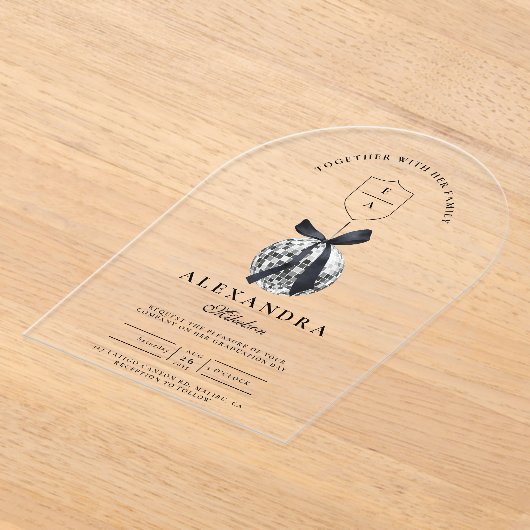 Invitations En Acrylique Black Bow Disco Ball Party (Poser)
