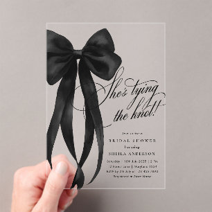 Invitations En Acrylique Black Bow Elle Attache La Fête des mariées de noeu
