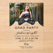 Invitations En Acrylique Black Bow Photo Graduation Party (Recto)