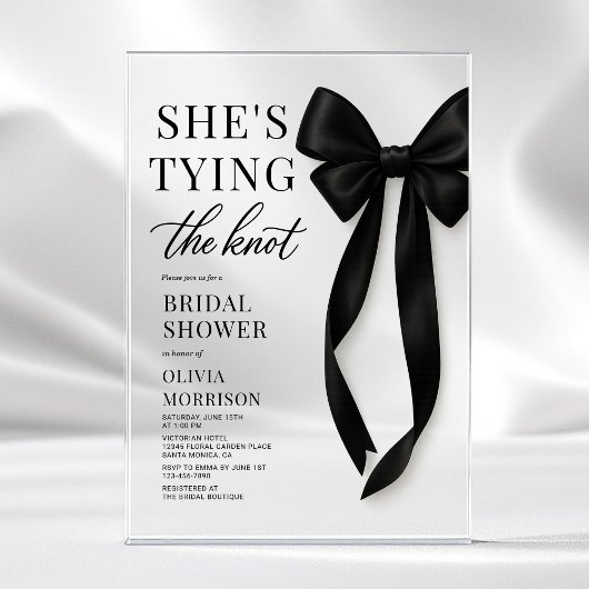 Invitations En Acrylique Black Bow She's Tying The Knot Bridal Shower 