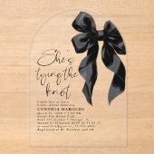 Invitations En Acrylique Black Bow She's Tying the Knot Fête des mariées (Recto)