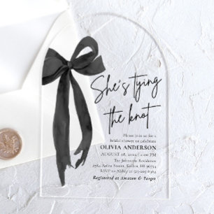 Invitations En Acrylique Black Bow She's Tying the Knot Fête des mariées