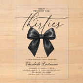 Invitations En Acrylique Black Bow Tying Up Her Thirties 40th Birthday (Recto)