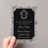 Invitations En Acrylique Black Chinoiserie Crest Wedding Save the Date (In situ (ordinateur de poche))