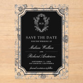 Invitations En Acrylique Black Chinoiserie Crest Wedding Save the Date (Recto)