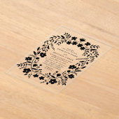 Invitations En Acrylique Black Folk Art Floral Mariage (Poser)