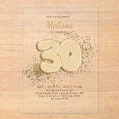 Invitations En Acrylique Black Gold 30th Balloons Confetti Anniversaire adu (Recto)