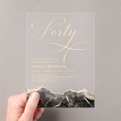 Invitations En Acrylique Black Gold Agate 40e Soixante Anniversaire fête (In situ (ordinateur de poche))