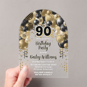 Invitations En Acrylique Black Gold Balloons 90e fête d'anniversaire (In situ (ordinateur de poche))