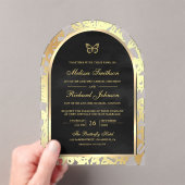 Invitations En Acrylique Black Gold Line Art Arch Butterfly Wedding (In situ (ordinateur de poche))