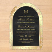 Invitations En Acrylique Black Gold Line Art Arch Butterfly Wedding (Recto)