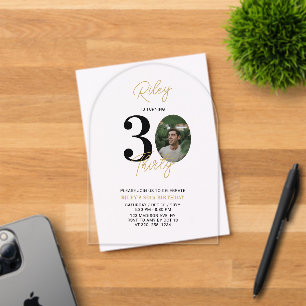 Invitations En Acrylique Black & Gold Trente 30e fête d'anniversaire Photo