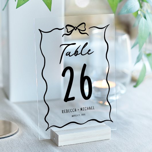Invitations En Acrylique Black Hand Drawn Bow Wedding Acrylic Table Number