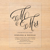 Invitations En Acrylique Black M. et Mme Rustic Mariage de calligraphie (Recto)