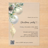 Invitations En Acrylique Black or blanc boules QR code Noël fête de Noël (Recto)