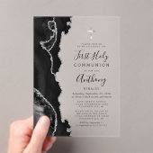 Invitations En Acrylique Black Silver Agate Première communion sainte (In situ (ordinateur de poche))