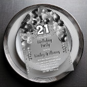Invitations En Acrylique Black Silver Balloons 21ème anniversaire