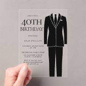 Invitations En Acrylique Black Suit & Cravate Mens 40e fête d'anniversaire (In situ (ordinateur de poche))