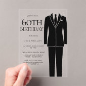 Invitations En Acrylique Black Suit & Cravate Mens 60e fête d'anniversaire (In situ (ordinateur de poche))