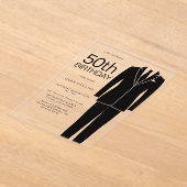 Invitations En Acrylique Black Suit Sophisticated Hommes 50e fête d'anniver (Poser)