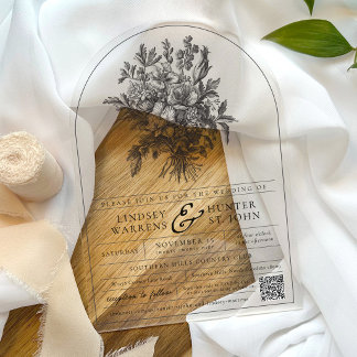 Invitations En Acrylique Black Vintage Floral Romantic Garden Arch Wedding