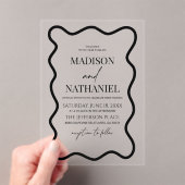 Invitations En Acrylique Black White Elegant Wavy Border Wedding (In situ (ordinateur de poche))