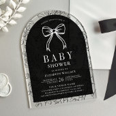 Invitations En Acrylique Black White Line Art Coquette Bow Baby shower