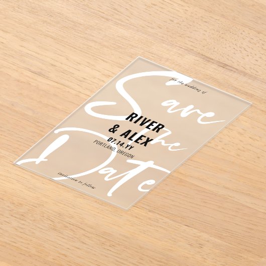 Invitations En Acrylique Black White Modern Script Enregistrer la date (Poser)