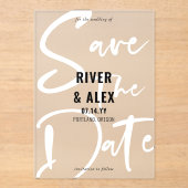 Invitations En Acrylique Black White Modern Script Enregistrer la date (Recto)
