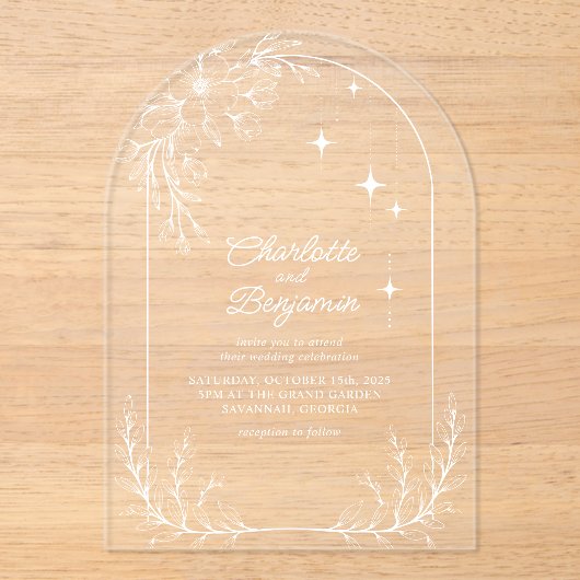 Invitations En Acrylique Blanc Floral Star Moderne Arch Mariage (Recto)