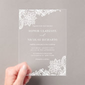 Invitations En Acrylique Blanc Ornate Antique Lace Élégant Mariage (In situ (ordinateur de poche))