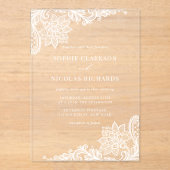Invitations En Acrylique Blanc Ornate Antique Lace Élégant Mariage (Recto)