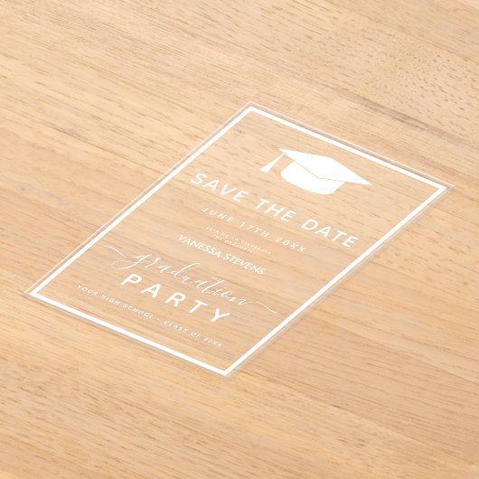Invitations En Acrylique Blancs Classic Enregistrer la date (Poser)