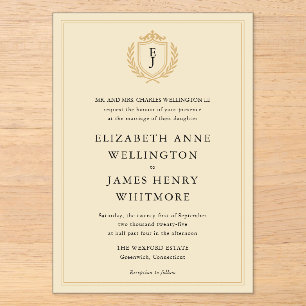 Invitations En Acrylique Blason Ancien Argent Élégant - Mariage Ivoire & Or