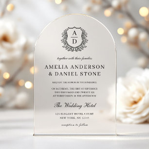 Invitations En Acrylique Blason Floral Formel Monogramme Mariage Élégant