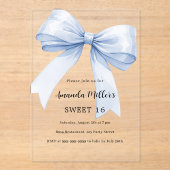 Invitations En Acrylique Bleu arc crème beige élégant Sweet 16 clair (Recto)